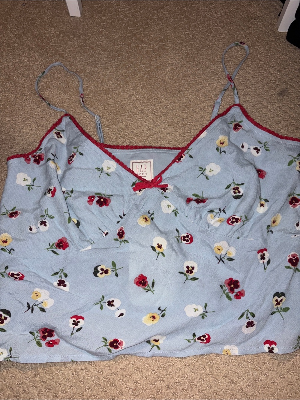 GAP x DOEN Light Blue Floral Camisole with Red Trim